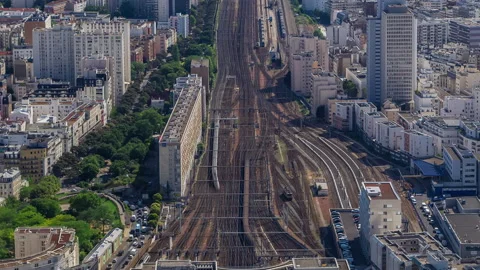 Top view of Paris skyline from observation deck of Montparnasse tower timelapse Stock Footage 236948351