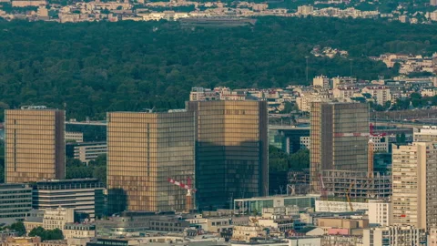 Top view of Paris skyline from observation deck of Montparnasse tower timelapse Stock Footage 236949161