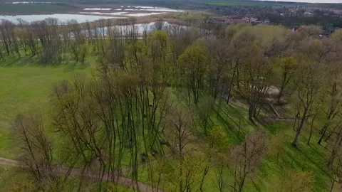 Top view of a park with lakes in the background Video stock 154959731