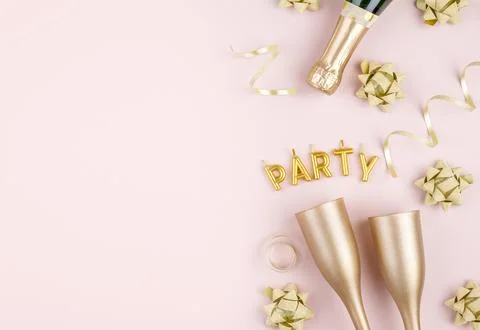Top view party items with copy space Stock Photos