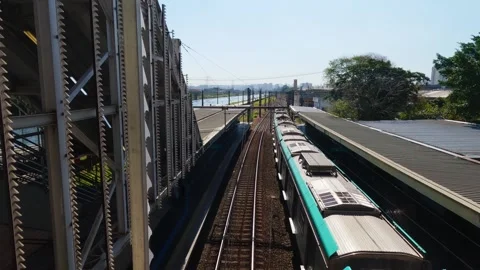 Top view of the passenger train departing from the Jurubatuba station Stock Footage 314363939