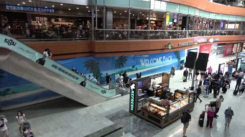 Top view on the passengers and facilities in the international departure Stock Footage 159487349