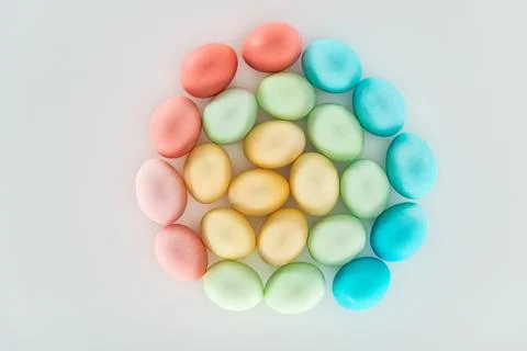 Top view pastel easter eggs Stock Photos