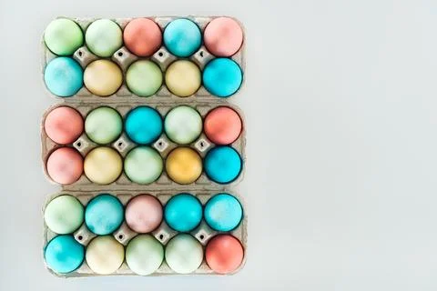 Top view pastel easter eggs Stock Photos