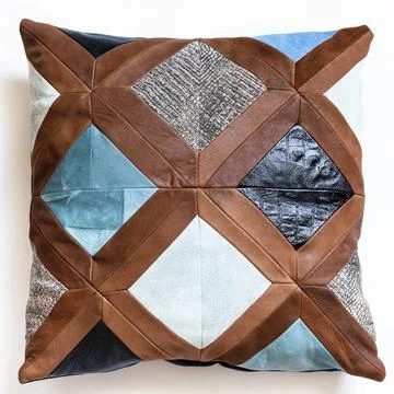 Top view of patchwork leather decorative pillow top view of patchwork leat... Stock Photos