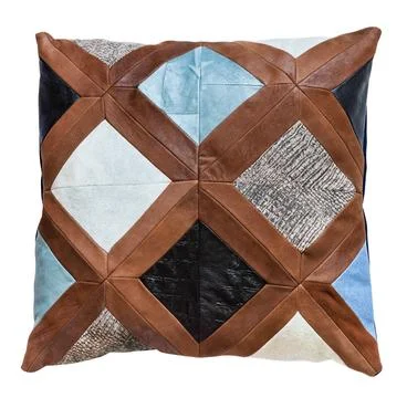 Top view of patchwork leather throw pillow top view of handmade patchwork ... Stock Photos