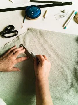 Top view of a pattern made by an elderly woman Stock Photos