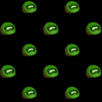 Top view pattern of sliced kiwis on black background for print Stock Illustration