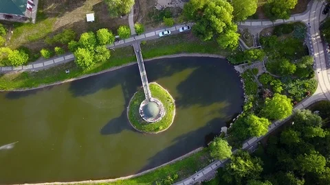 Top view of pavilion in the middle of the lake Stock Footage 108461118