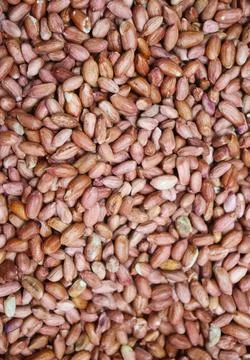 Top view of peeled peanuts texture. food background of peanut beans. Stock Photos