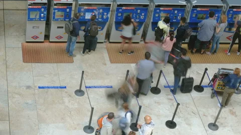 Top view of people crowd motion to ticket machine in subway station,transport Stock Footage 139288389