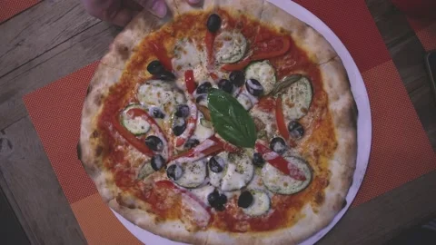 Top view of people hands taking slices of baking pizza Stock-Footage 233582149