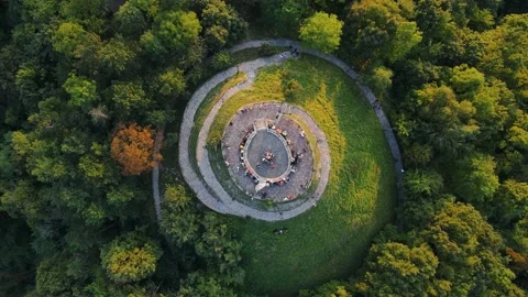 Top view of people resting on the observation deck at the top of the mountain 스톡 동영상 163672110
