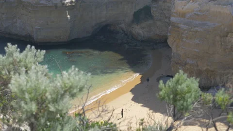 Top View of People Walking on Beach on Loch Ard Gorge, Australia Stock-Footage 131355202