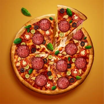 Top view of pepperoni pizza 스톡 일러스트