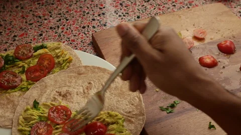 Top view person making tacos at home- 8sec Stock Footage 128016958