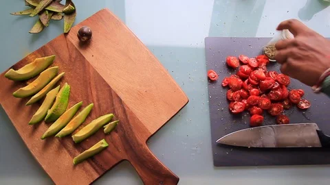 Top view of person preparing board with delicious appetizers-15s Stock Footage 128662952