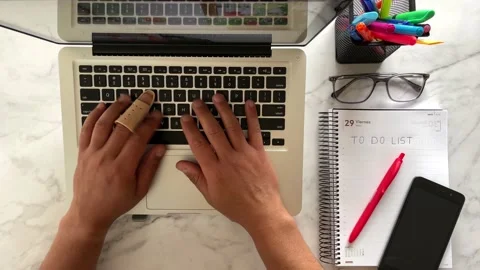 Top view of a person using a computer keyboard Stock Footage 156191013