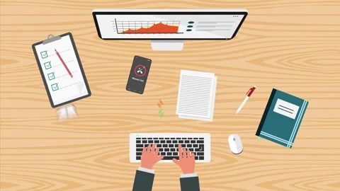 Top view of person using computer for work or study Stock Footage 336004402
