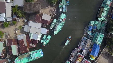 Top view of Phu Quoc shipyard with large ships and boats Stock Footage 83875098