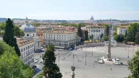 Top view on Piazza del Popolo in Rome - 4K, Wide, Pan Stock Footage 158243375