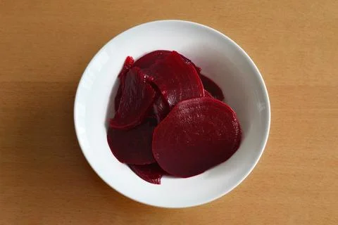 Top view of pickled red beet salad in bowl Stock Photos