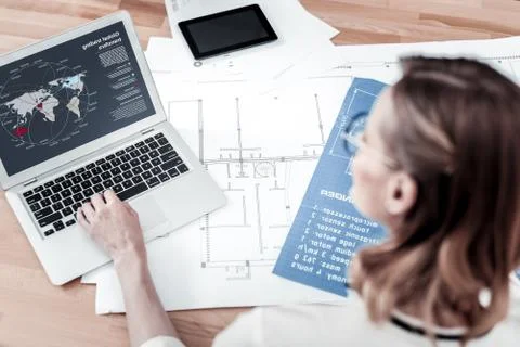 Top view picture of working process at the table Foto stock