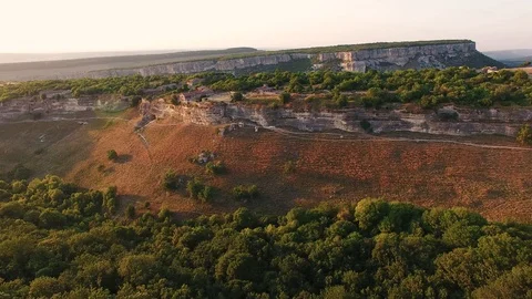 Top view of the picturesque valley with cliffs and forest Stock Footage 125354540