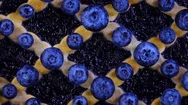 Top-View Of Pie With Rhombic Pattern, Violet Jam And Fresh Blueberries Close Up Stock Footage