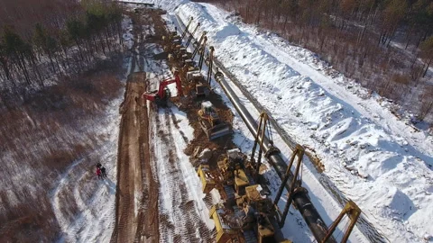 Top view, pipe laying Stock Footage 170920902