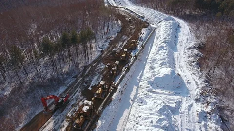 Top view, pipe laying machines Stock Footage 170920161