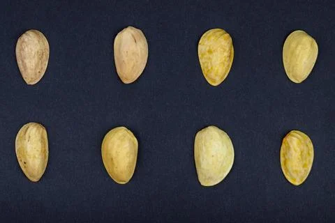 Top view of pistachio shell isolated on a black background Stock Photos