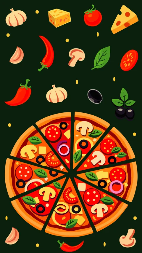 Top View Pizza with Falling Ingredients on Dark Green Background Stock Footage 331898454