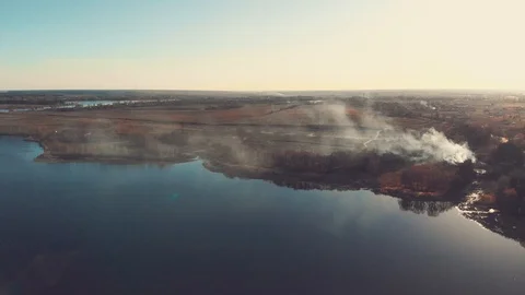 Top view of plain being in fire Stock Footage 93150756