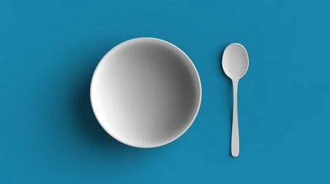 Top view of a plate and spoon on a blue background Stock Illustration