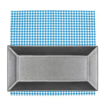 Top view plate on checkered tablecloth pattern background 스톡 사진
