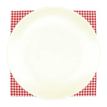 Top view plate on checkered tablecloth pattern background 库存照片