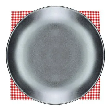 Top view plate on checkered tablecloth pattern background Stock Photos