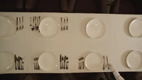 Top view of plates and Table-setting a High-end restaurant Stock Footage 283018910