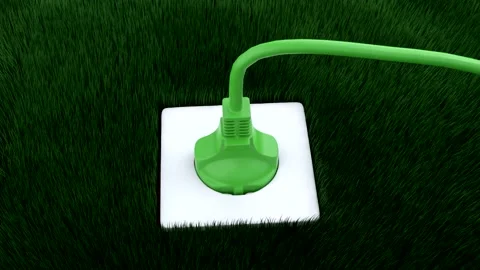 Top view of a plug that connects into a white socket in a meadow Stock Footage 144106090
