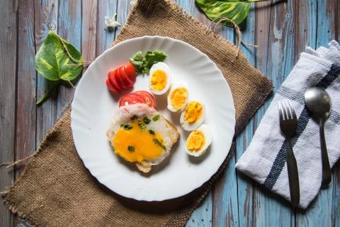 Top view of poached egg Stock Photos