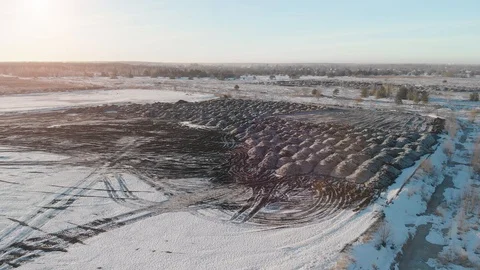 Top view of a polygon with accurane heaps of waste chemical production. Flying Stock Footage 103300205