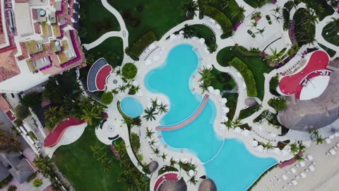 Top view of the pool and the surrounding area of luxury resort Stock Footage 246909009