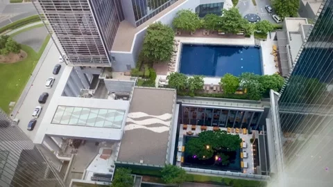 Top view pool modern building Stock Footage 245847246