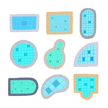 Top view pool set cartoon vector illustration Illustrazione stock