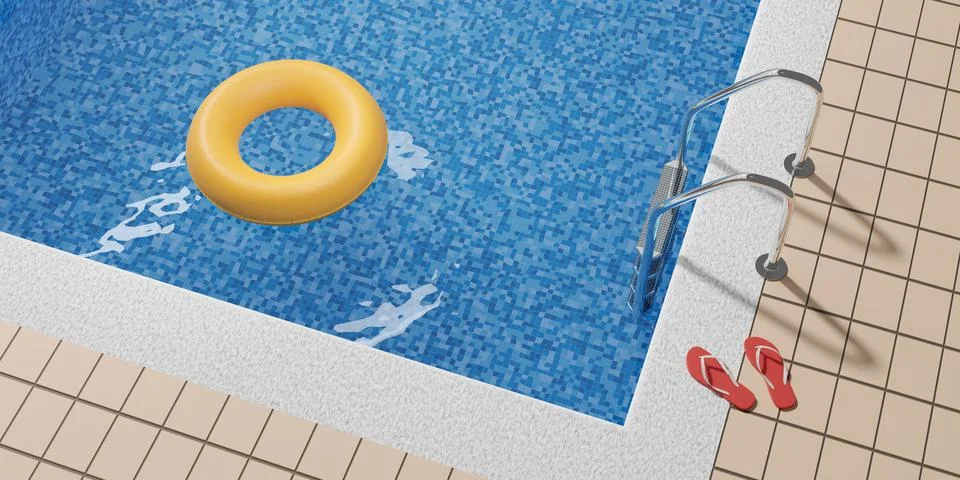 Top view of pool with yellow float. Summer concept. 3d illustration. Stock Illustration