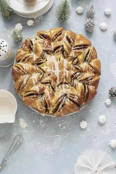 Top view of a poppy seed star bread Stock Photos