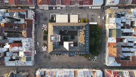Top view of the popular central part of the old town European city Lviv, Ukraine Stock Footage 161121715