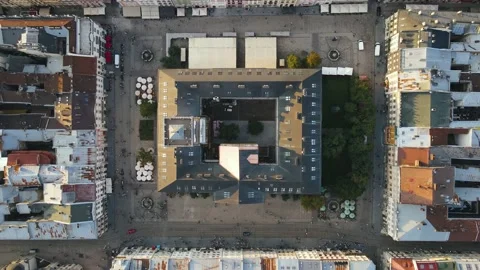 Top view of the popular central part of the old town European city Lviv, Ukraine Stock Footage 163672204