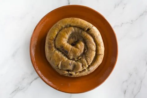 Top view of portuguese easter cake called Folar Algarvio de Olhao Stock Photos